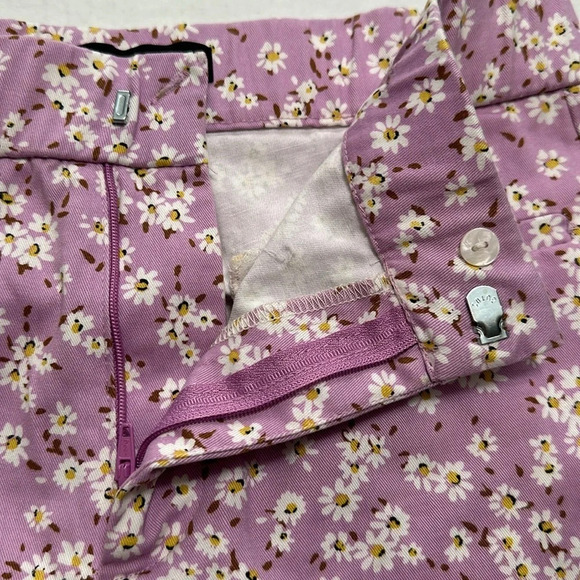 Zara Light Purple White Floral Print Flare Cropped Pants Womens Size Medium - Picture 6 of 12